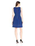 V Neck Pique Knit Dress W/ Mesh Inset At Hem, Cobalt, 10