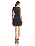 Sleeveless Faux Leather Fit And Flare Dress, Navy/Black, 8