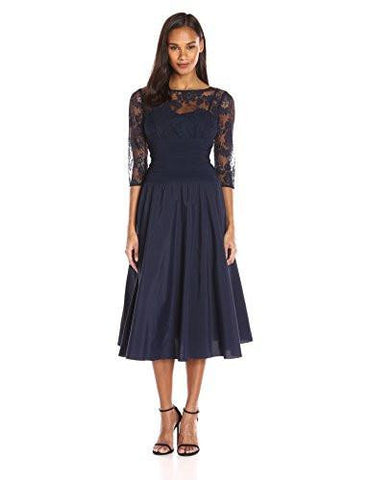Lace Bodice Fit And Flare, Navy, 6