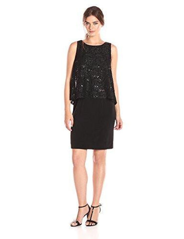 High Low Sequin Popover Dress, Black, 16