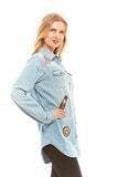 Red Jeans Denim Botton Down Shirt With Fashionable Patches