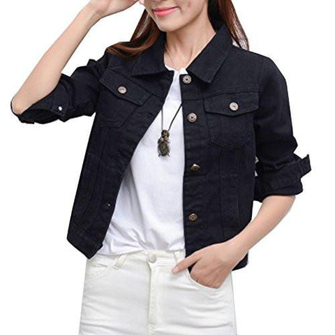 Zhengyuan Long Sleeved Short Denim Jacket Large Black