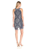 Taylor Dresses Medallion Print Chiffon With Smocked Neck, Ivory Navy, 10