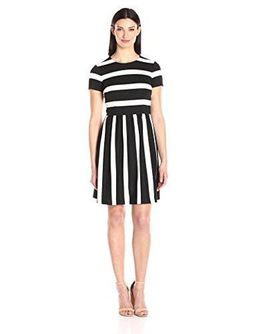 Cap Sleeve Fit And Flare, Black/Ivory, 10