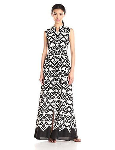 Shirtdress Maxi Dress, Black/Ivory, 4