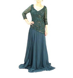 3/4 Sleeve Long Beaded Waterfall Dress 2 Forest