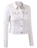 Classic Vintage Long Sleeve Denim Jacket With Pocketsmwhite
