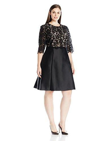 Plus Size Lace Bodice Twofer Dress, Black, 20W