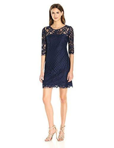 Braclet Sleeve Lace Sheath Dress, Navy, 6