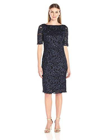 Eliza J Lace Midi Sheath Dress, Navy, 14