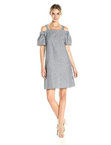 Nine West Striped Linen Off The Shoulder Dress With Straps Blueivy 10
