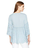 Embroidered Ruffle Top, Light Blue, M