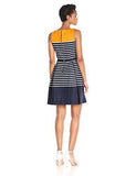 Taylor Dresses Solid Top With Stripe Bottom Fit And Flare, Tang/Navy, 12