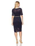 3/4 Sleeved Lace Dress With Self Belt In Petite, Navy, 2P