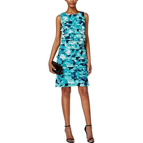 Petites Chiffon Floral Print Wear To Work Dress Blue 8P