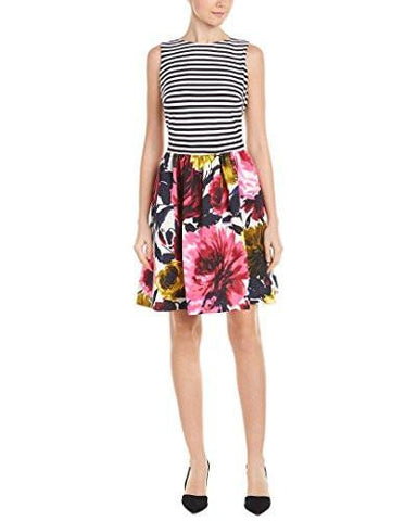 Taylor Dresses Mixed Print Fit And Flare Dress, Navy Ivory, 12