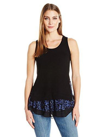 Lace Inset Tank Top, Black/Blue, Xs