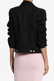 Themogan Distressed Ripped Black Dyed Slim Fit Denim Jacket Black M