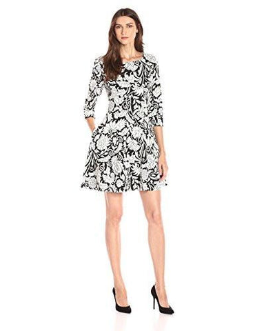 Fit And Flare Dress With Bateau Neckline, Black/Ivory, 14