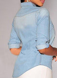 M2Mo Casual Long Sleeve Denim Shirt Light Blue Us Xs