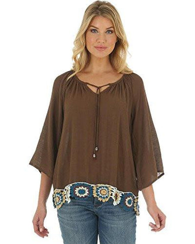 Swing Top With Braided Tie And Embroidery Brown Small