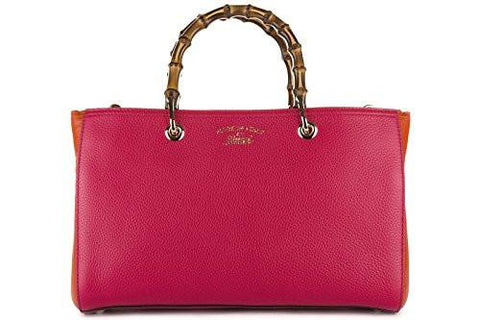 Leather Handbag Shopping Bag Purse Bamboo Fucsia