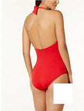 Michael Michael Kors Villa Del Mar Deep Vtwist Halter Onepiece Red Blaze Swimsuit