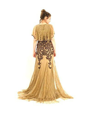 Sleeveless Lace Capelet Gatsby Dress 6 Taupe/Black