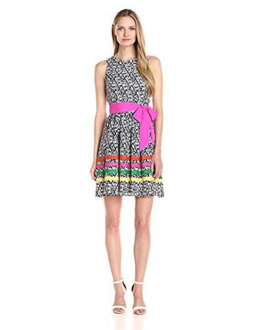 Printed Fit And Flare Dress, Navy/Multi, 12