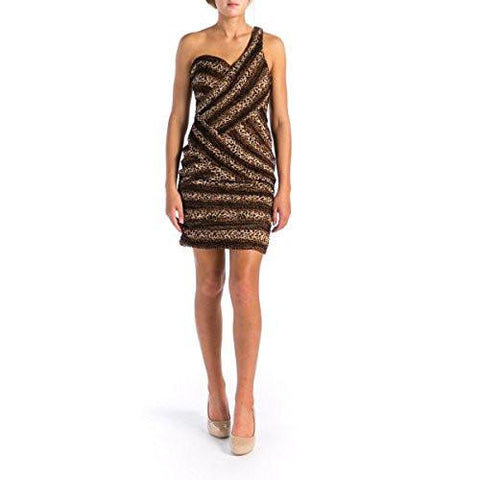 S One Shoulder Prom Cocktail Dress Brown 2