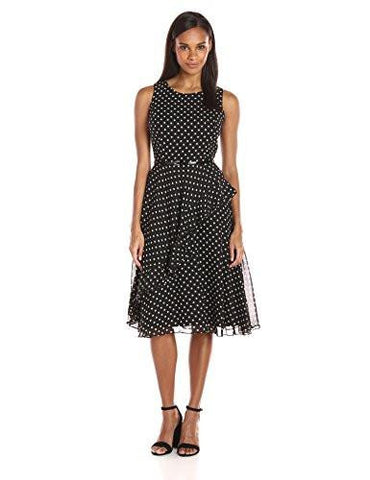 Dot Ruffle Dress, Black/Ivory, 14