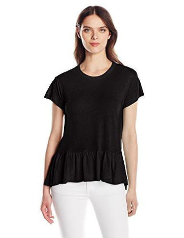 Jeans Short Sleeve Peplum Linen Tshirt Black Xlarge