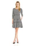 Eliza J Houndstooth Fit And Flare Dress With Bateau Neckline, Black/Ivory, 8