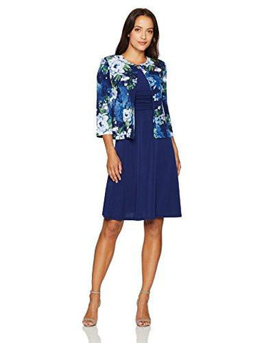 Jessica Howard Petite Printed Jacket Dress, Blue/Multi, 6P