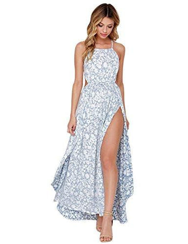 Blooming Jelly Spaghetti Criss Cross Strap Side Cutout Front Slit Floral Maxi Dressxl Multi