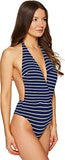 Seaworld Deep V Stripe Onepiece Knit Swimsuit Blue Navynavy Blue Swimsuit