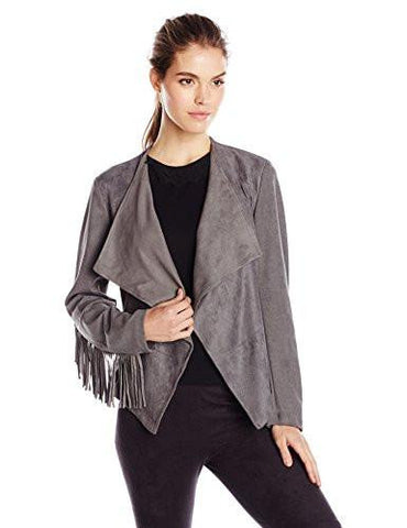 Faux Suede Fringe Sleeve Jacket, Gray, Medium