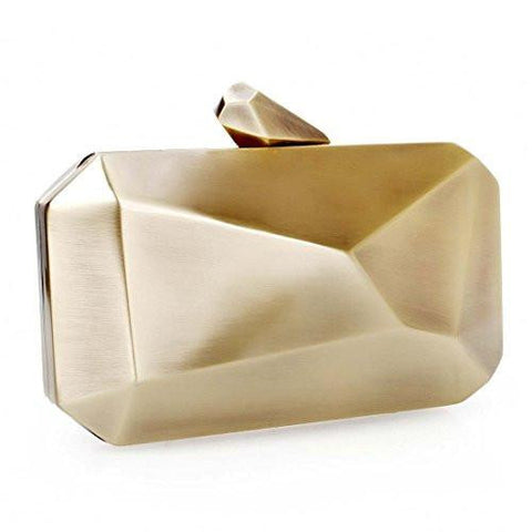 Smoked Gold Colored Alloy Metal Abstract Stone Cut Hardcase Fashion Clutch Shoulder Chain Handbag