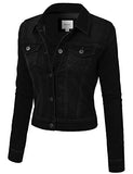 Slim Fit Cropped Demin Jean Jacket Black 3Xl