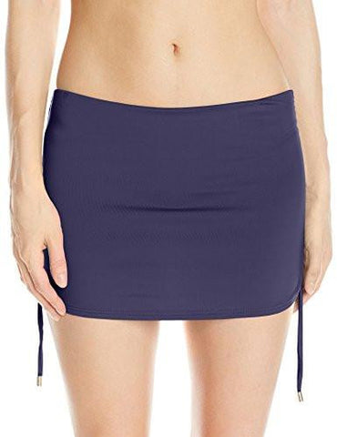 Side Shirred Skirted Bikini Bottom Navy Large