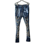 Vicvik Knee Casual Stylish Hip Hop Skinny Denim Pants Ripped Chain Jeans Xl Blue