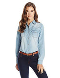 Western Fashion Denim Shirts,Light Wash, Large