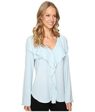 Flare Sleeve Ruffle Blouse Ice Blue Blouse