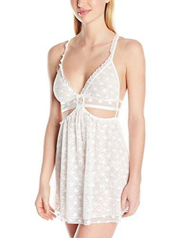 Lace And Dot Mesh Babydoll, Pearl, L