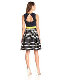 Stripe Fit And Flare With Belt, Navy/Ivory, 10