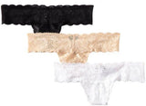 Never Say Never Cutie 3 Pack Thong Panties, Black/White/Nude, One Size