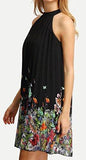 M2Mo Summer Sexy Floral Print Halter Loose Dress Black Us M