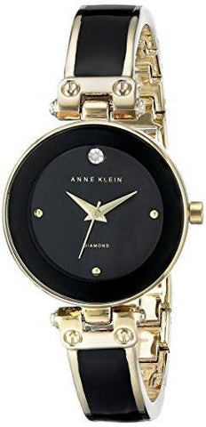 Diamondaccented Dial Black And Goldtone Bangle Watch