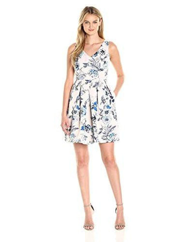 Floating Floral XBack Fit And Flare Dress, Porcelain Blue, 6