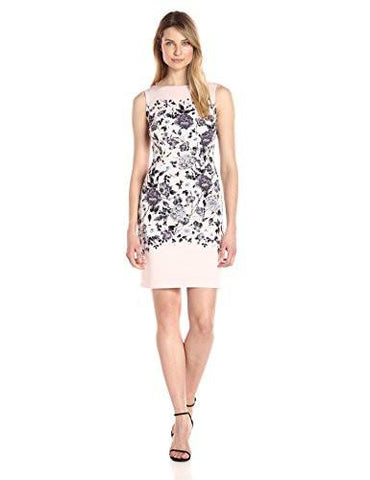 Maggy London Trailing Rose Scuba Sheath, Blush/Grey, 10